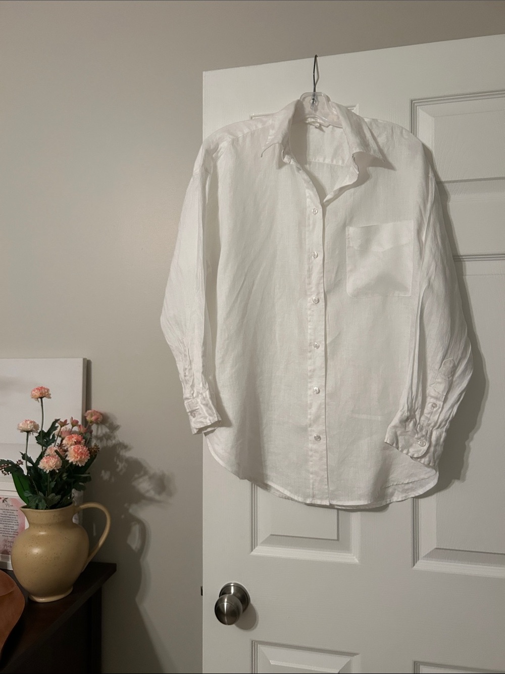 NWOT Linen H&M White Long-Sleeve Button-Up Shirt